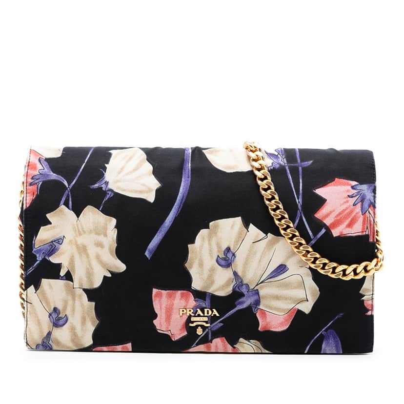 Prada Tessuto Floral Print Chain Crossbody Black Very good condition - Front View
