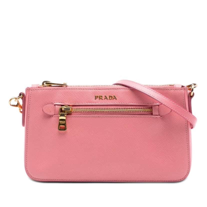 Prada Saffiano Lux Front Pocket Crossbody Pink Leather Very good condition - Front View