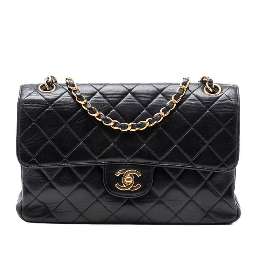 Chanel Medium Quilted Lambskin Double Sided Flap Black Leather Very good condition - Front View