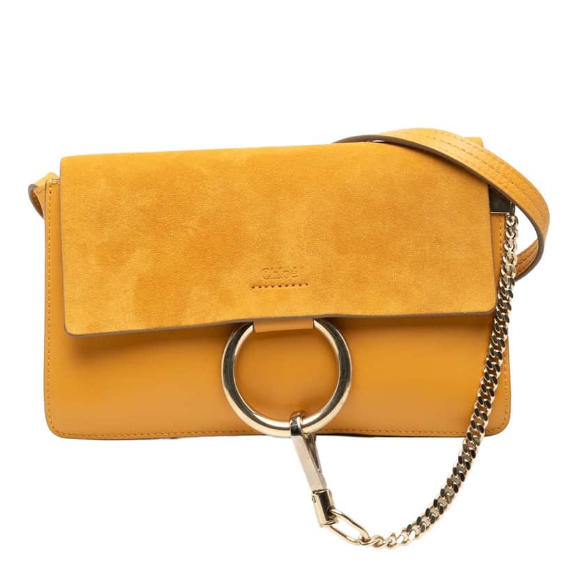 Chloé Small Suede and Calfskin Faye Crossbody Yellow Leather Very good condition - Front View
