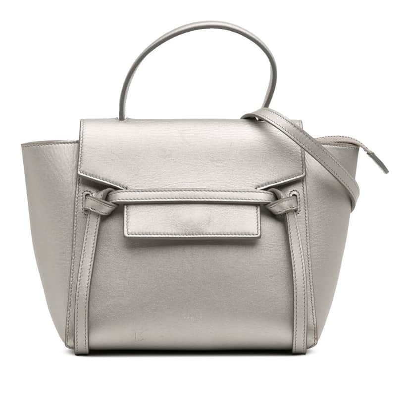 Celine Nano Laminated Calfskin Belt Bag Silver Leather Very good condition - Front View