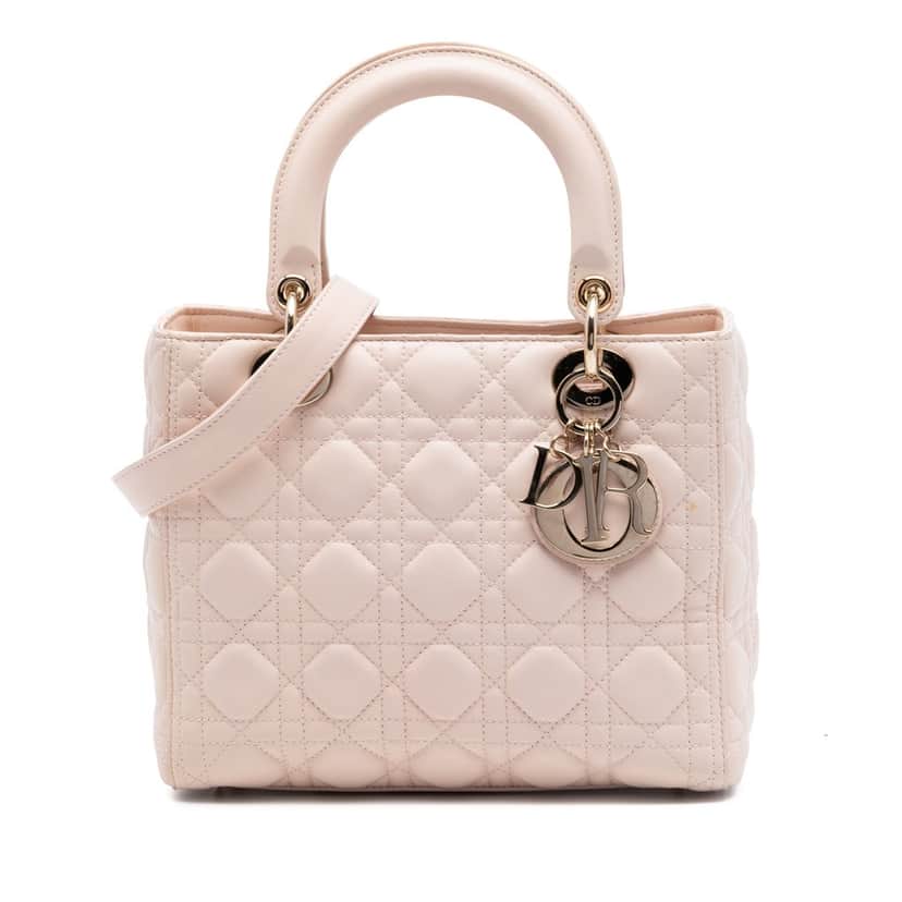 Dior Medium Lambskin Cannage Lady Dior Pink Leather Very good condition - Front View