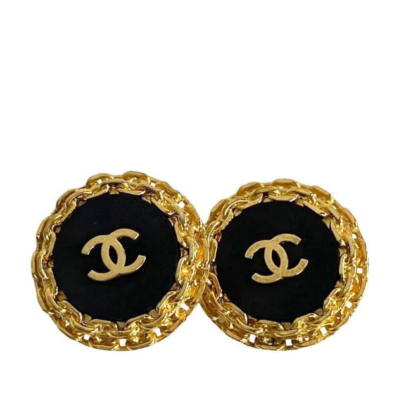 Chanel CC Gold Plated Enamel Clip On Earrings Gold Metal Very good condition - Front View