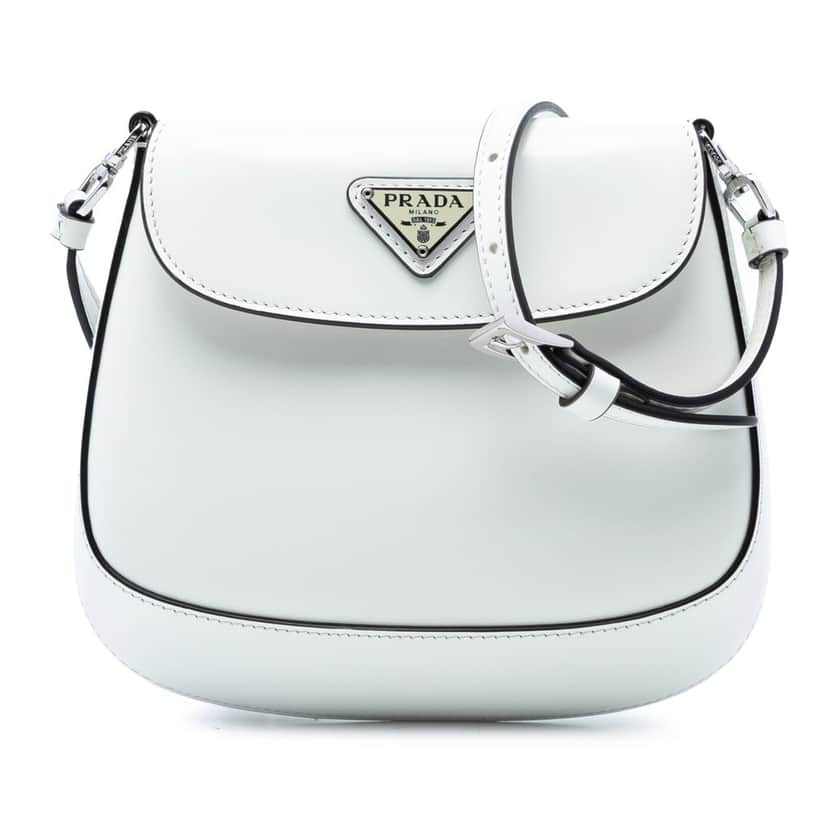 Prada Mini Brushed Leather Cleo Bag White Leather Very good condition - Front View
