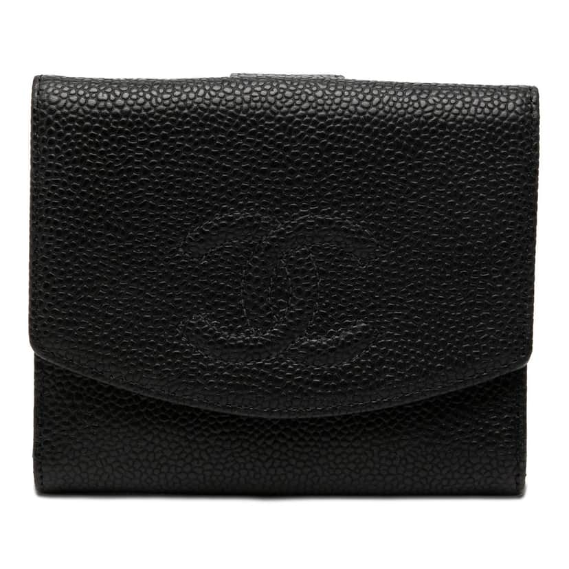 Chanel CC Caviar Compact Wallet Black Leather Very good condition - Front View