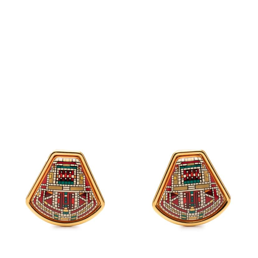 Hermès Enamel Cloisonne Clip On Earrings Red Very good condition - Front View
