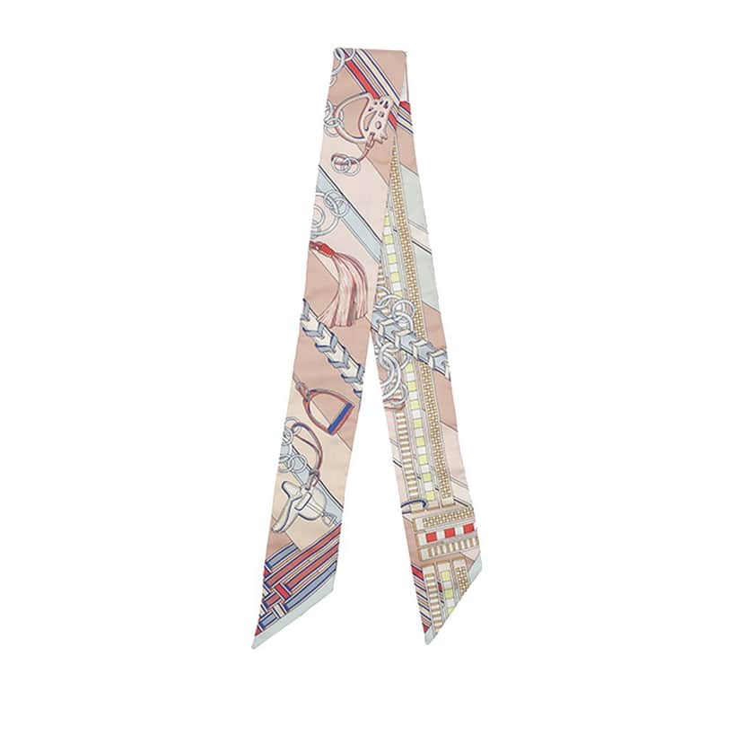 Hermès Brides et Gris Gris Silk Twilly Scarf Pink Very good condition - Front View
