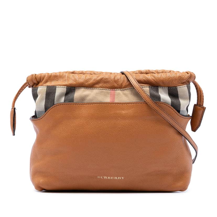 Burberry House Check Canvas and Calfskin Little Crush Crossbody Brown Leather Very good condition - Front View