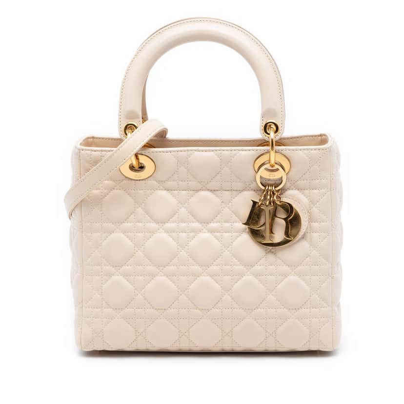 Dior Medium Lambskin Cannage Lady Dior Brown Leather Very good condition - Front View