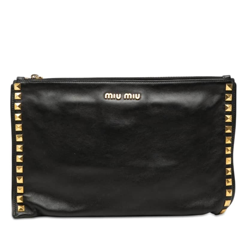Miu Miu Studded Leather Zip Clutch Black Leather Very good condition - Front View