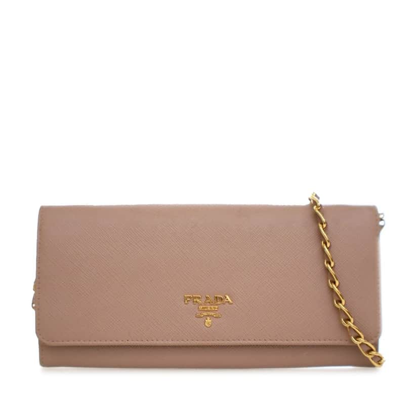 Prada Saffiano Wallet on Chain Brown Leather Very good condition - Front View
