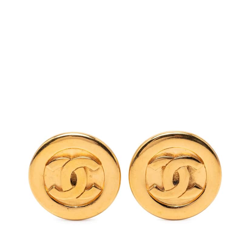 Chanel CC Gold Plated Round Clip On Earrings Gold Metal Very good condition - Front View