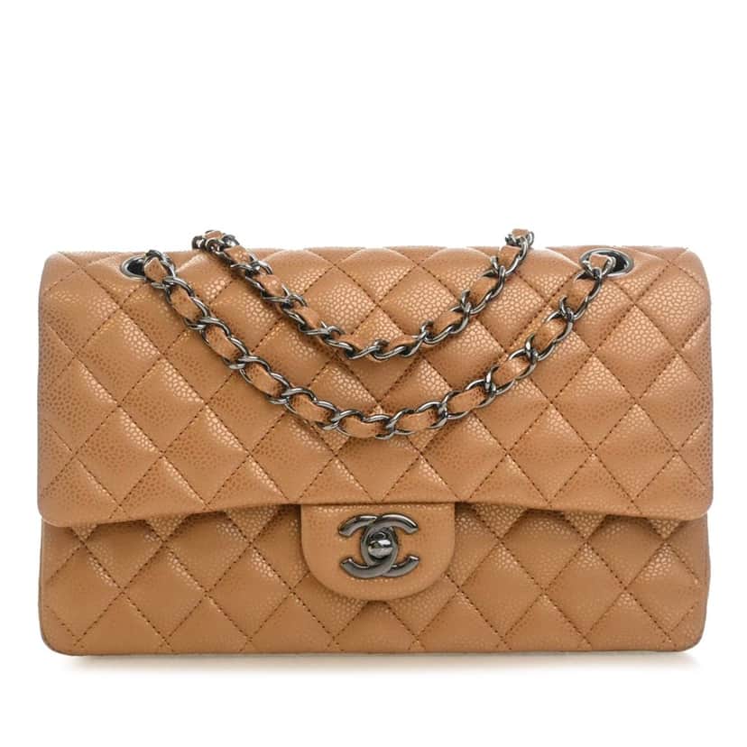 Chanel Medium Classic Metallic Caviar Double Flap Brown Leather Very good condition - Front View