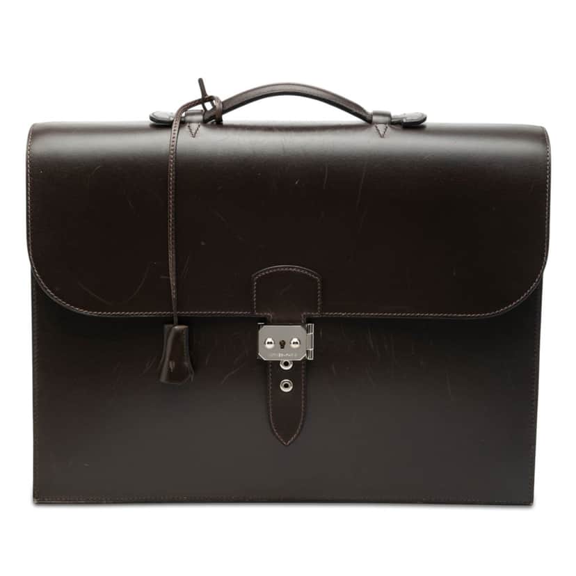 Hermès Box Calf Sac A Depeches 38 Brown Leather Good condition - Front View