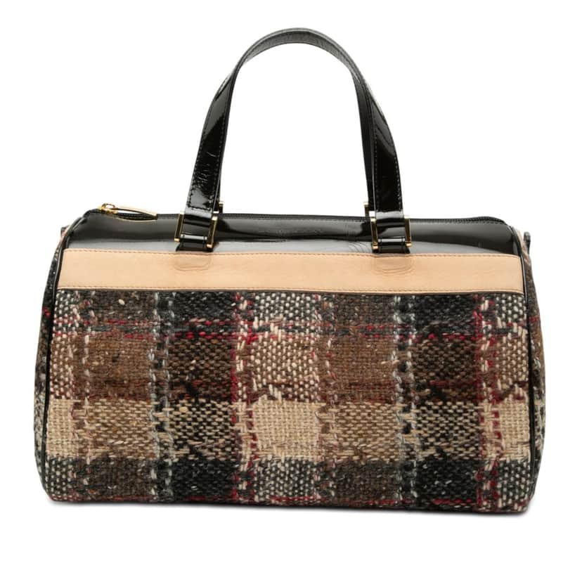 Burberry Plaid Wool Boston Bag Brown Very good condition - Front View