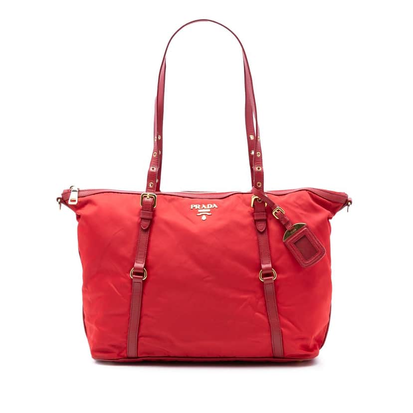 Prada Saffiano Trimmed Tessuto Zip Top Convertible Tote Red Very good condition - Front View