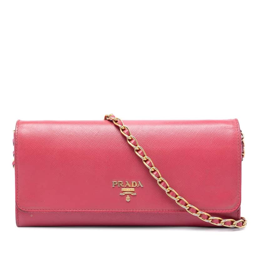 Prada Saffiano Wallet On Chain Pink Leather Very good condition - Front View