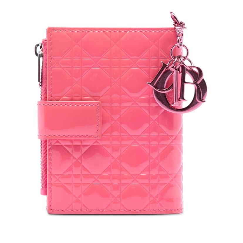 Dior Patent Cannage Lady Dior French Wallet Pink Leather Very good condition - Front View