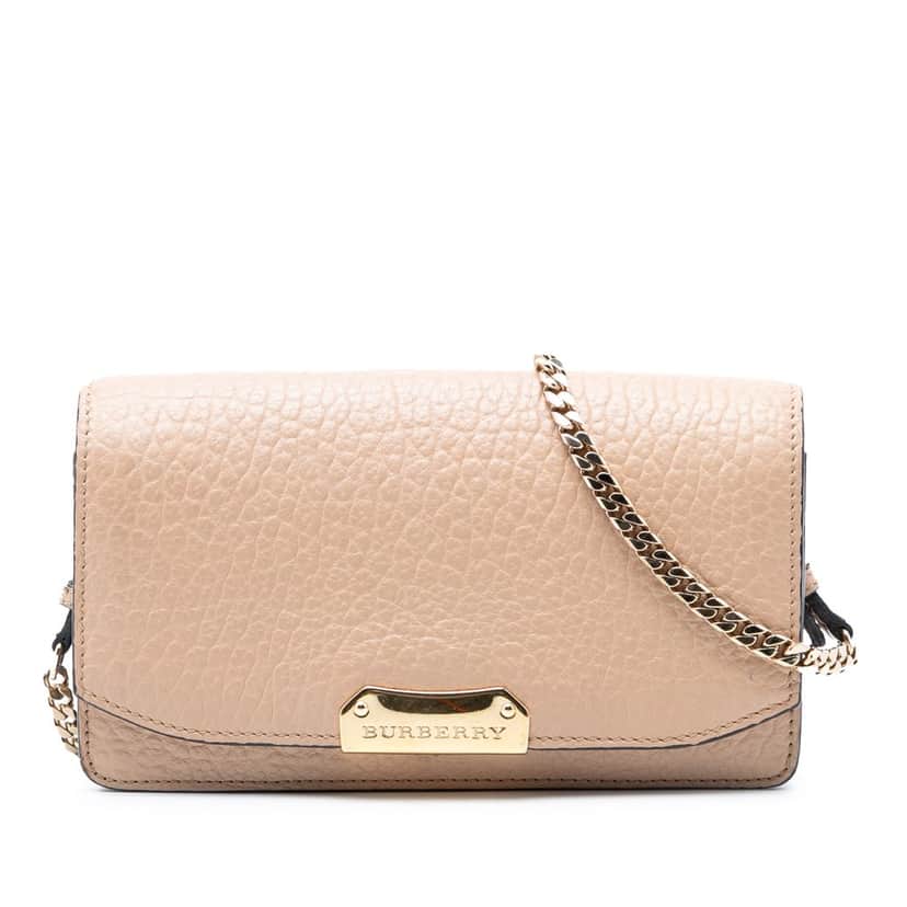 Burberry Textured Leather Madison Wallet On Chain Beige Leather Very good condition - Front View