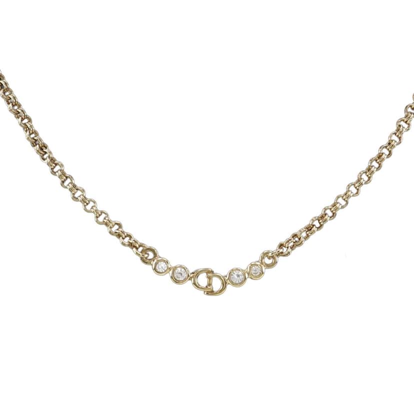 Dior Gold Plated Strass CD Logo Pendant Necklace Gold Metal Very good condition - Front View