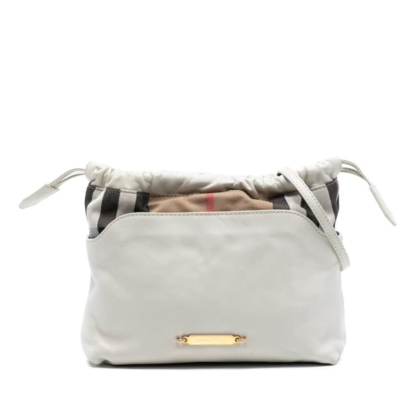 Burberry House Check Canvas and Calfskin Little Crush Crossbody White Leather Very good condition - Front View