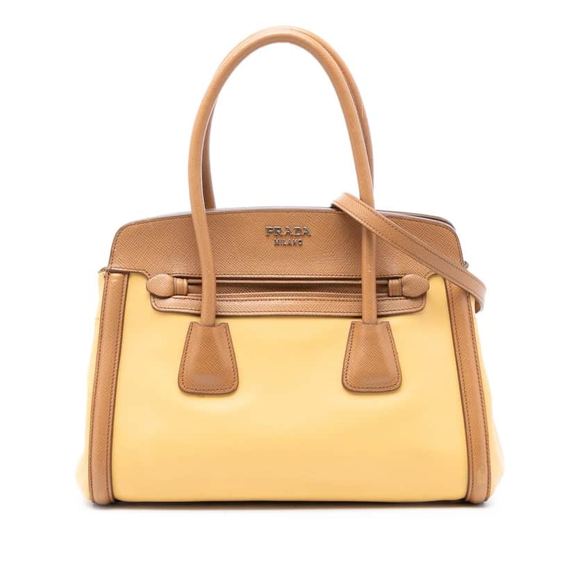Prada Bicolor Saffiano Cuir Trimmed Leather Satchel Yellow Leather Very good condition - Front View