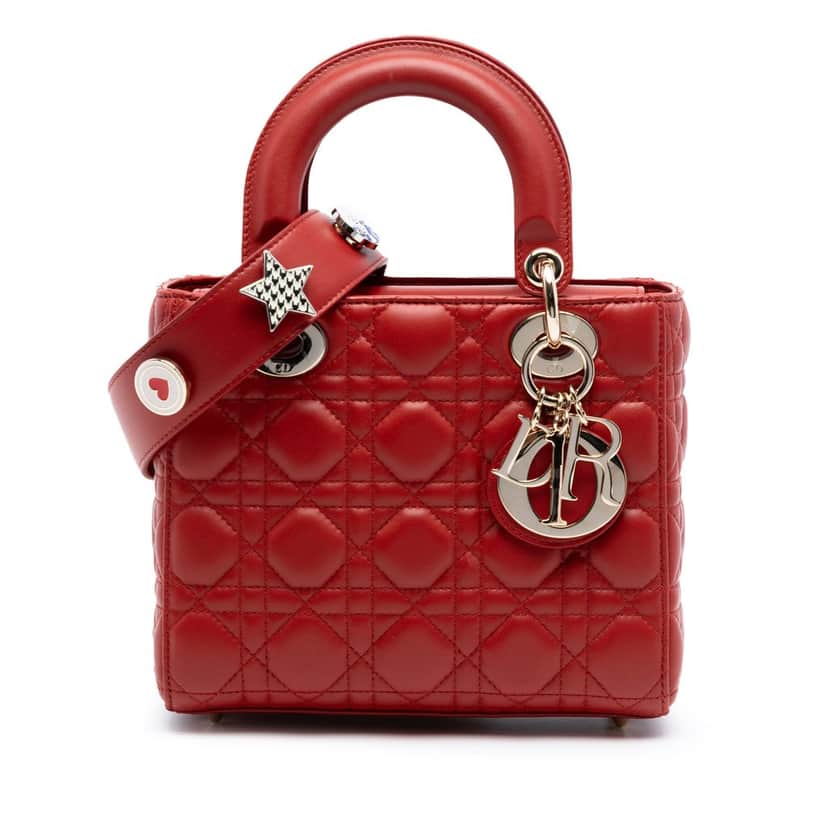 Dior Small Lambskin Cannage My ABCDior Lady Dior Red Leather Very good condition - Front View
