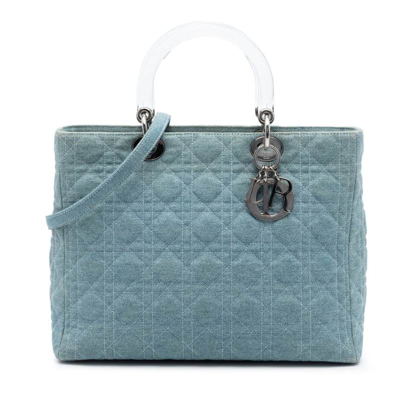 Dior Large Denim Cannage Acrylic Handles Lady Dior Blue Very good condition - Front View