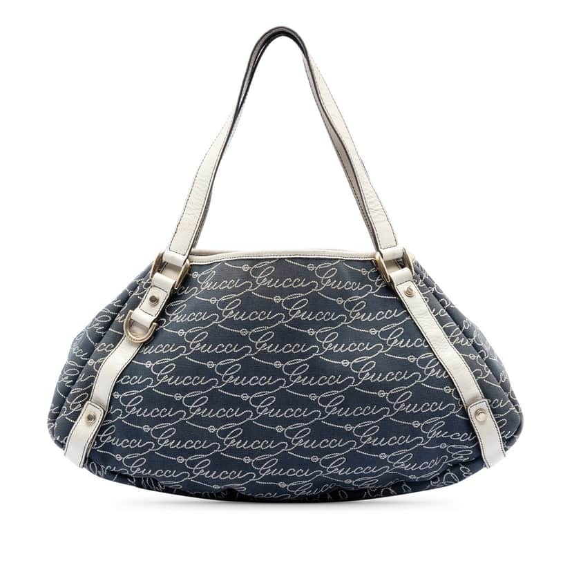 Gucci 85th Anniversary Canvas Logo Abbey D Ring Tote Blue Very good condition - Front View