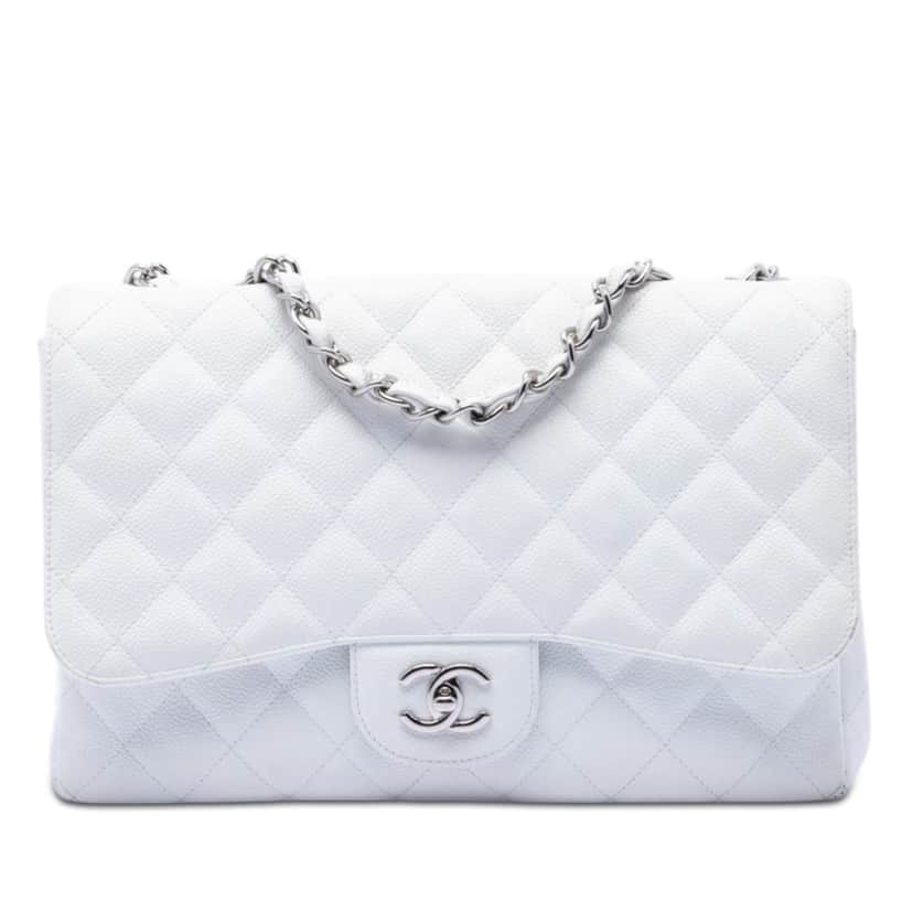 Chanel Jumbo Classic Caviar Single Flap White Leather Very good condition - Front View