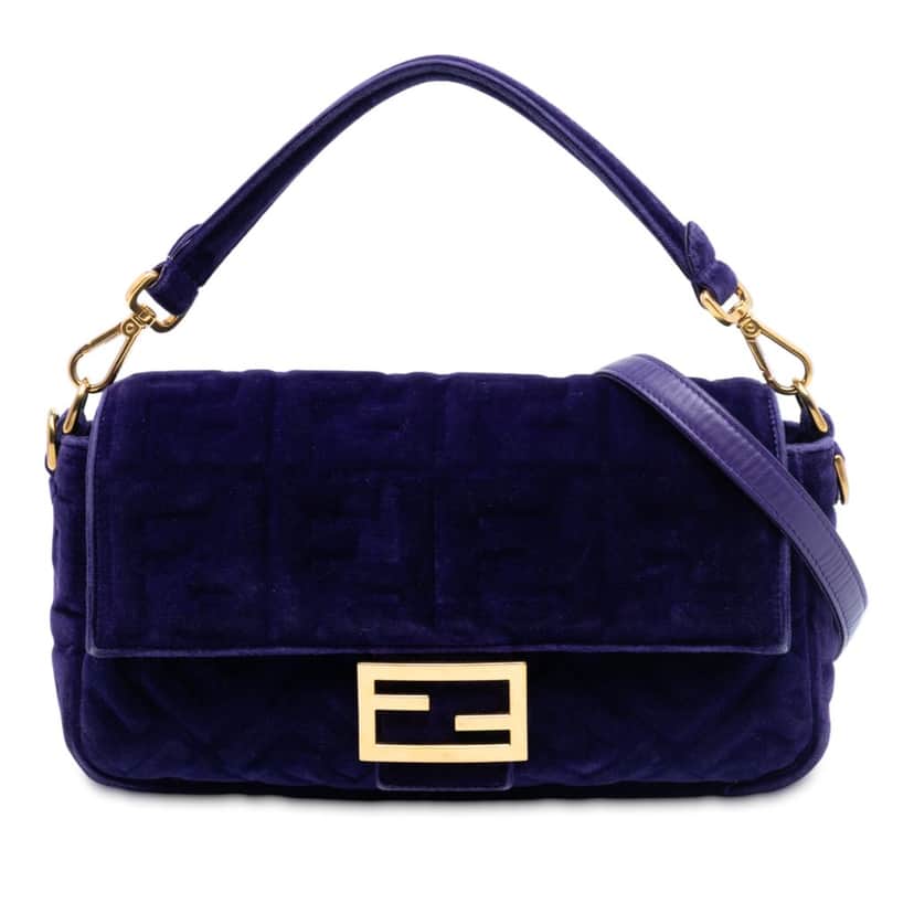 Fendi Zucca Embossed Velvet Baguette Satchel Purple Very good condition - Front View