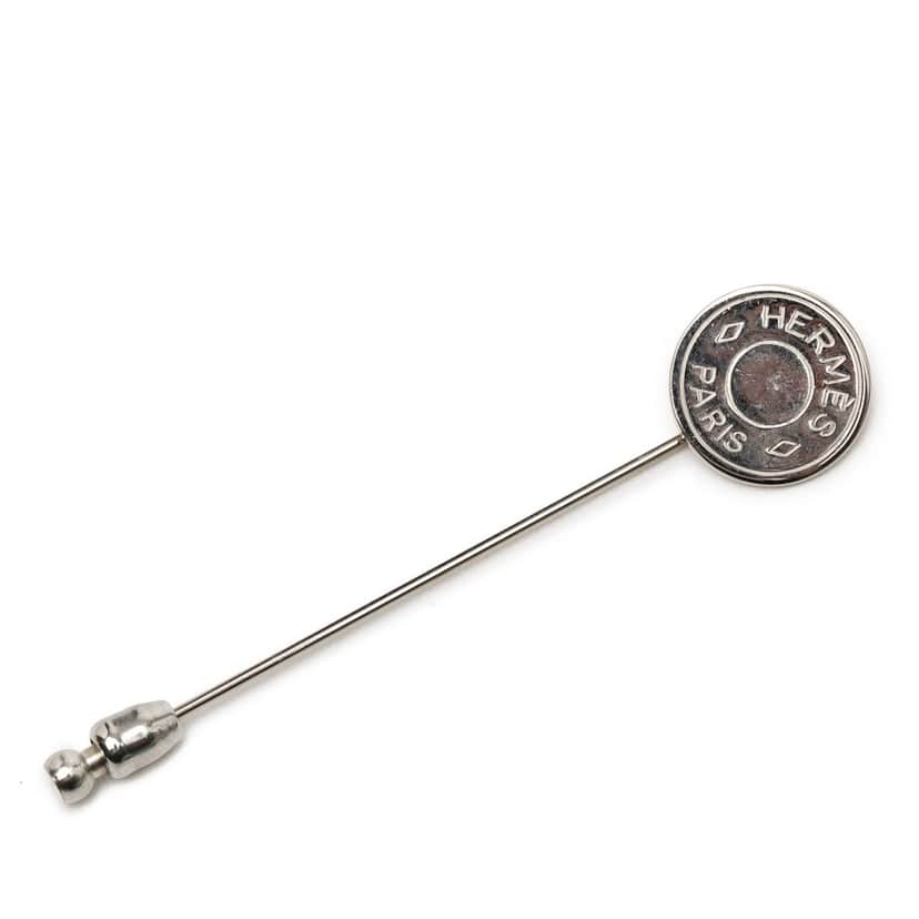 Hermès Palladium Plated Clou de Selle Stick Pin Brooch Silver Metal Very good condition - Front View
