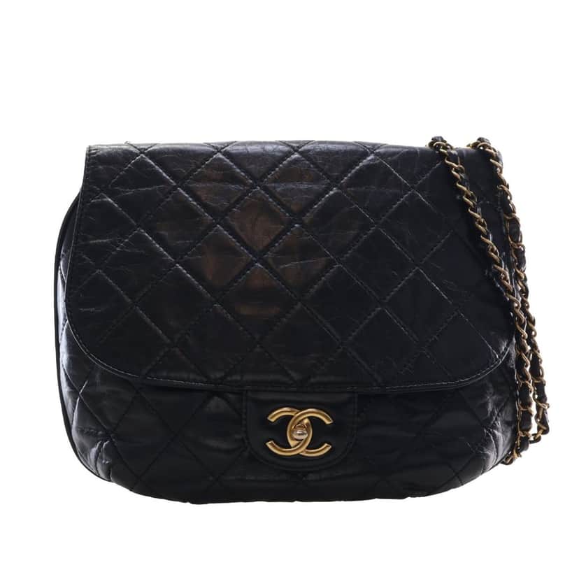 Chanel Medium Quilted Glazed Calfskin Bubble CC Flap Black Leather Very good condition - Front View
