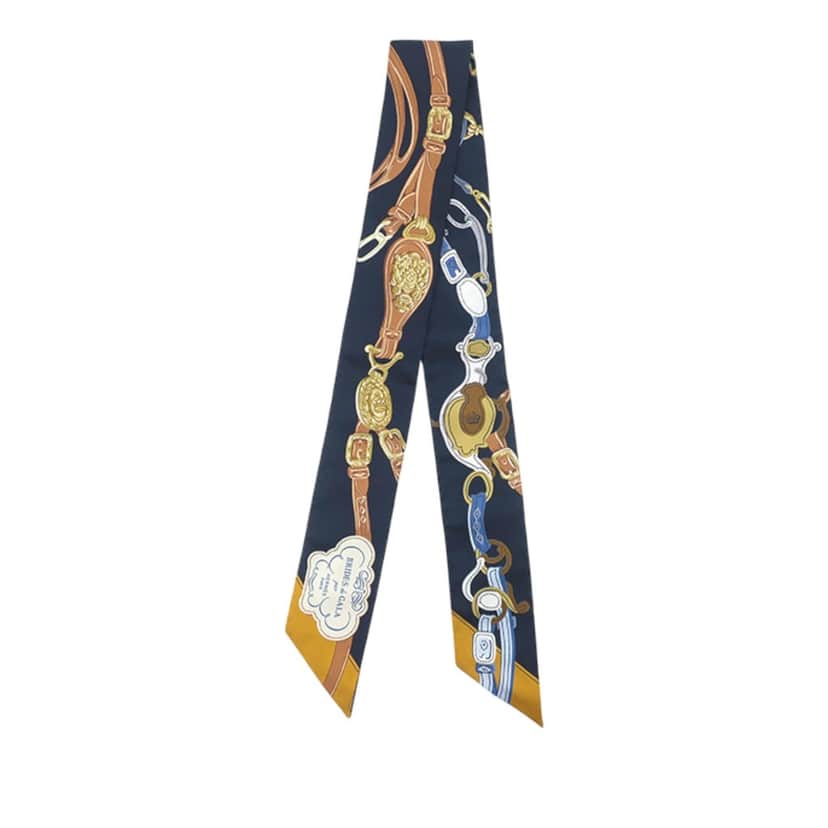 Hermès Brides de Gala Twilly Silk Scarf Blue Very good condition - Front View