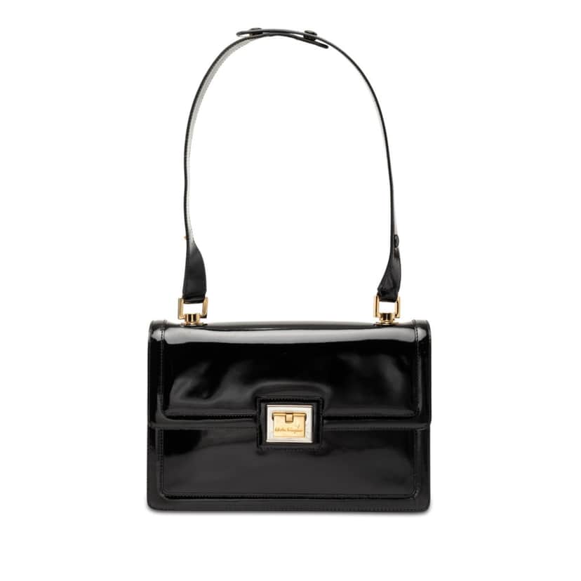 Ferragamo Patent Leather Shoulder Bag Black Leather Very good condition - Front View