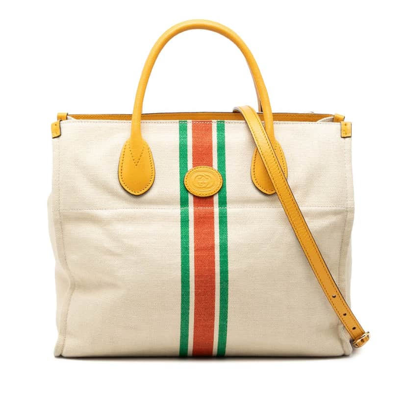 Gucci Canvas Foldable Web Tote Beige Very good condition - Front View
