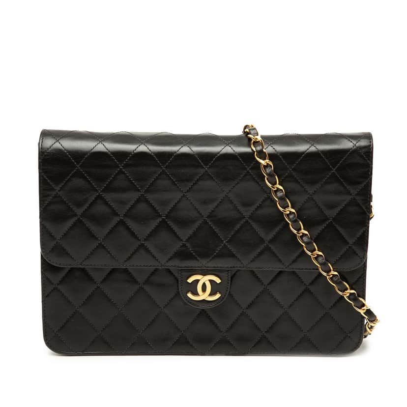 Chanel Medium CC Quilted Lambskin Single Flap Black Leather Very good condition - Front View