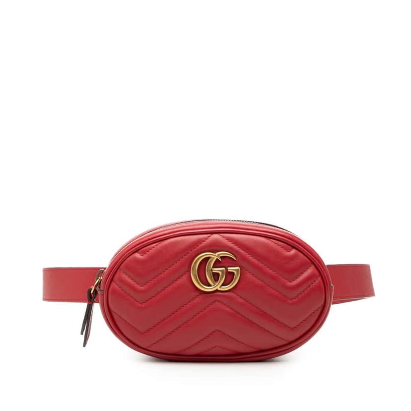 Gucci GG Marmont Matelasse Leather Belt Bag Red Leather Very good condition - Front View
