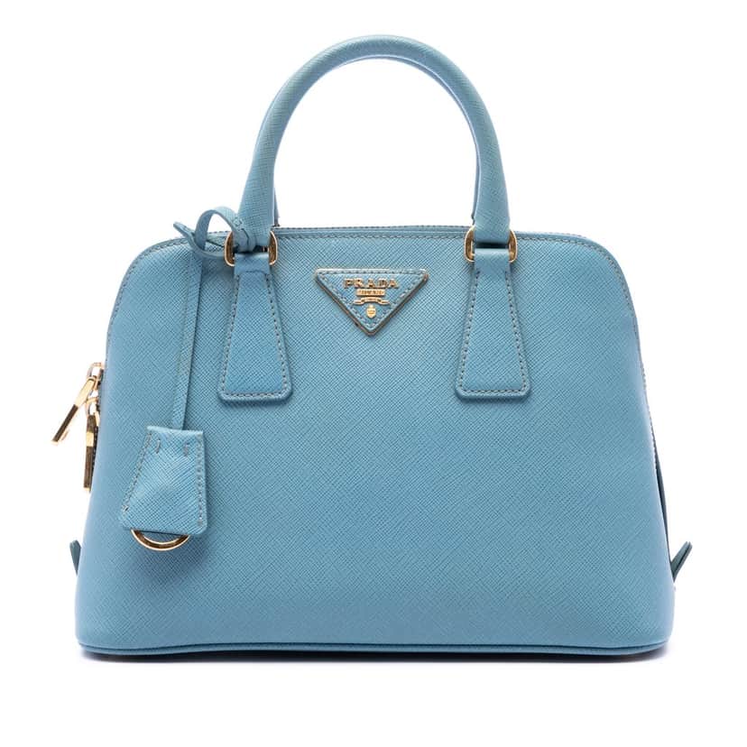 Prada Small Saffiano Lux Promenade Satchel Blue Leather Very good condition - Front View