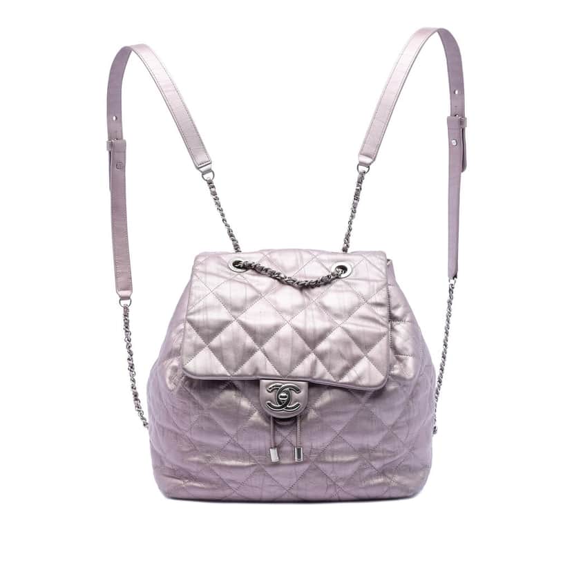 Chanel Quilted Iridescent Calfskin Ground Control Flap Backpack Pink Leather Very good condition - Front View