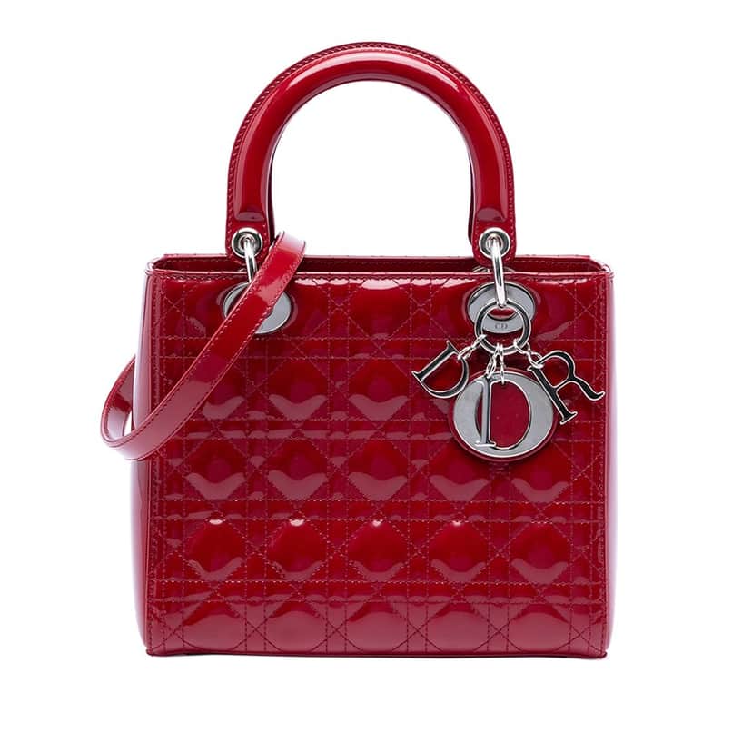 Dior Medium Patent Cannage Lady Dior Red Leather Very good condition - Front View