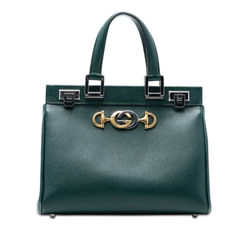 Gucci Small Grained Calfskin Zumi Top Handle Bag Green Leather Very good condition - Front View