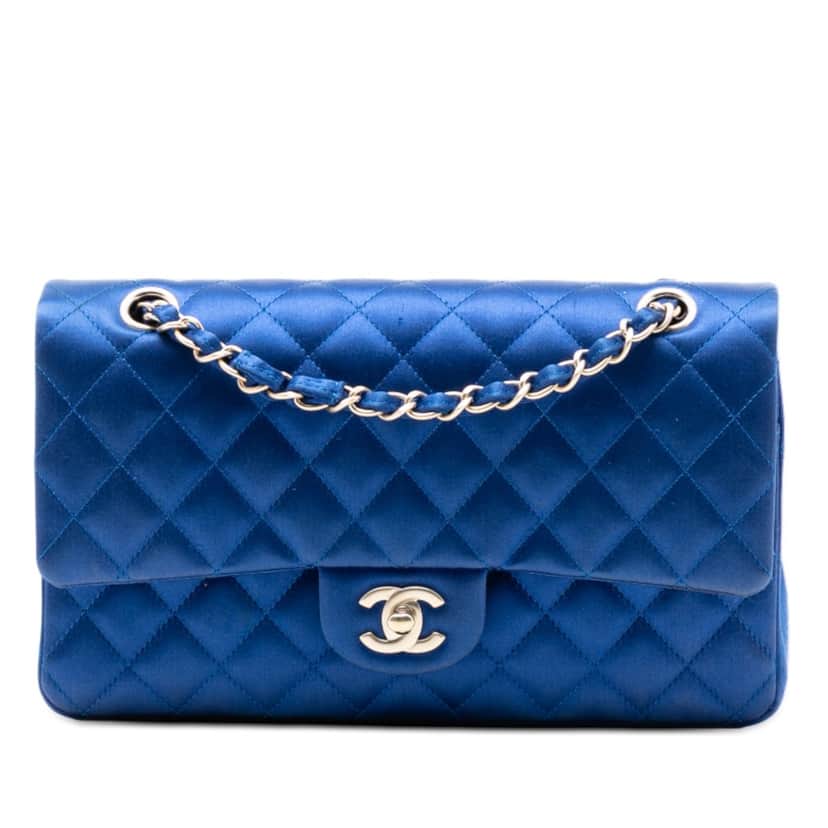 Chanel Medium Classic Satin Double Flap Blue Very good condition - Front View