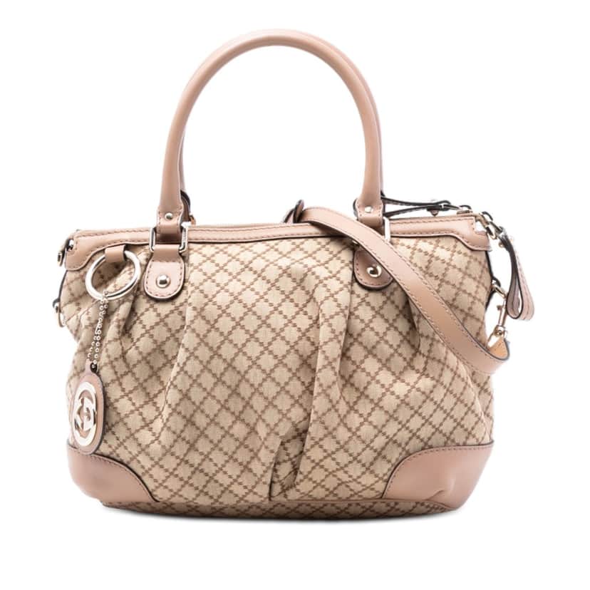Gucci Diamante Canvas Sukey Satchel Beige Very good condition - Front View
