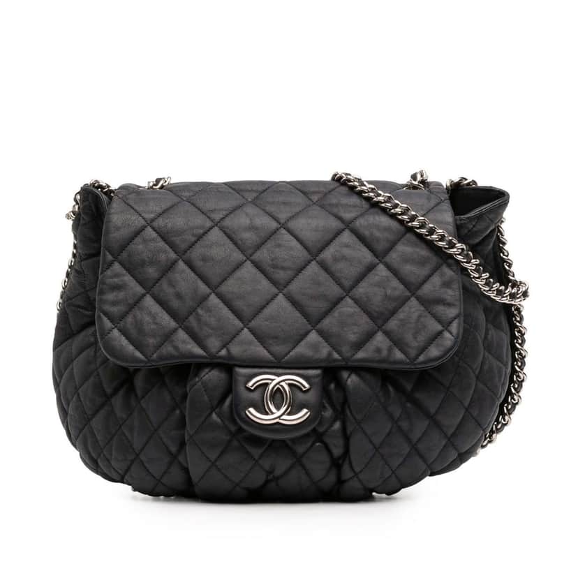 Chanel Large Washed Lambskin Chain Around Flap Black Leather Very good condition - Front View