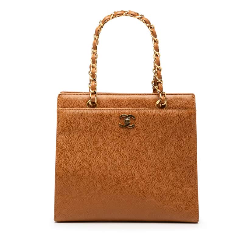 Chanel CC Caviar Chain Turn Lock Tote Brown Leather Very good condition - Front View