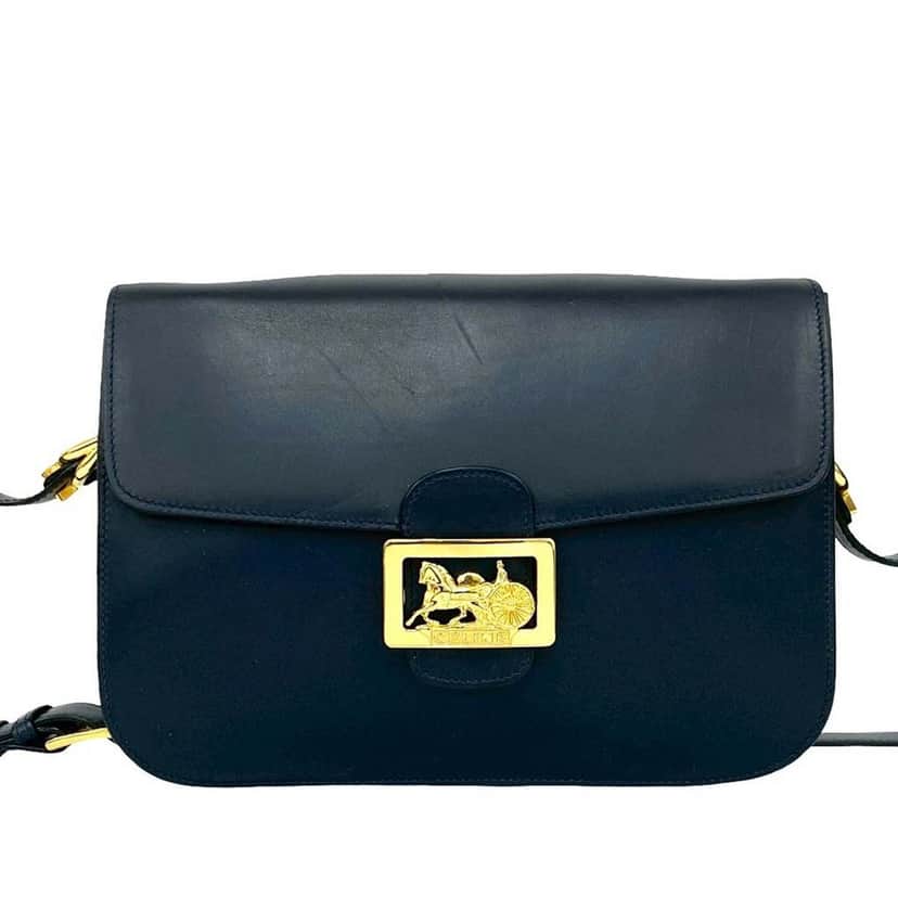 Celine Leather Logo Horse Carriage Crossbody Blue Leather Very good condition - Front View