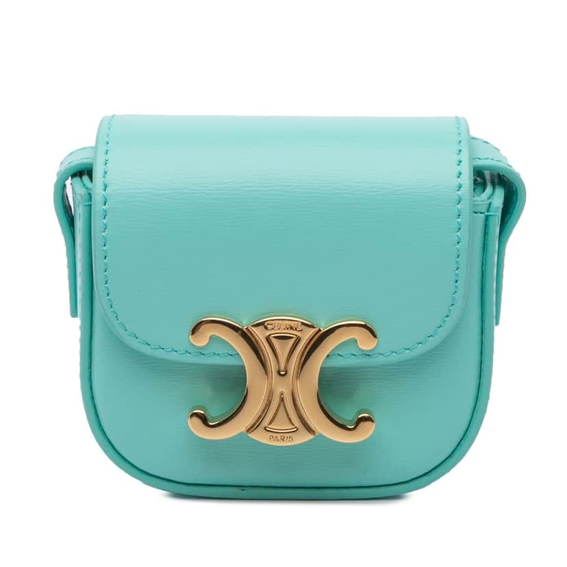 Celine Leather Triomphe AirPods Case with Strap Blue Leather Very good condition - Front View