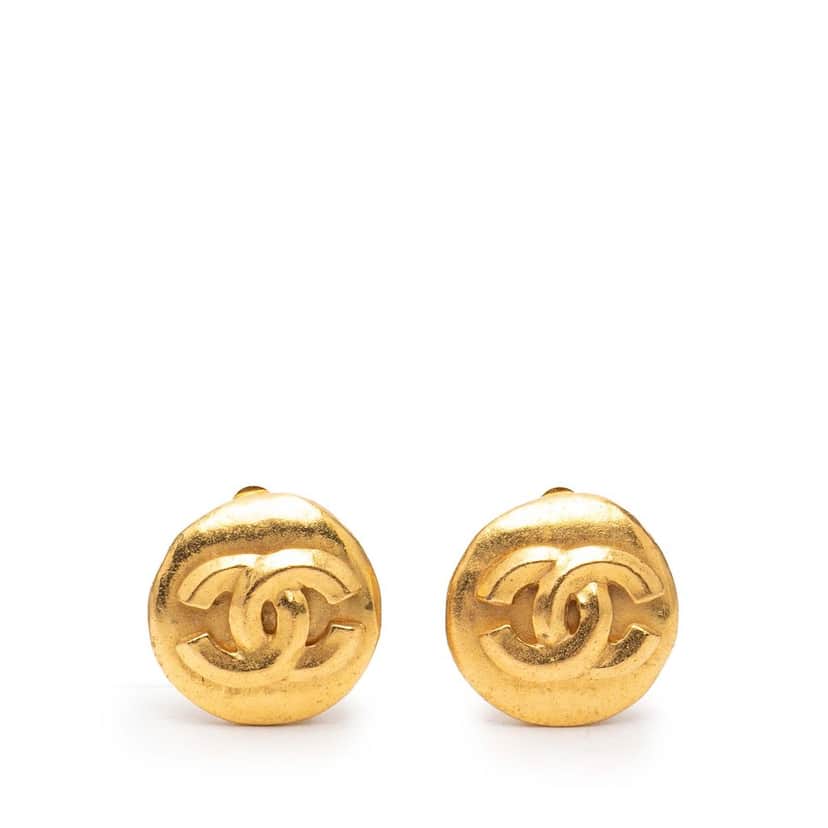 Chanel CC Gold Plated Round Clip On Earrings Gold Metal Very good condition - Front View