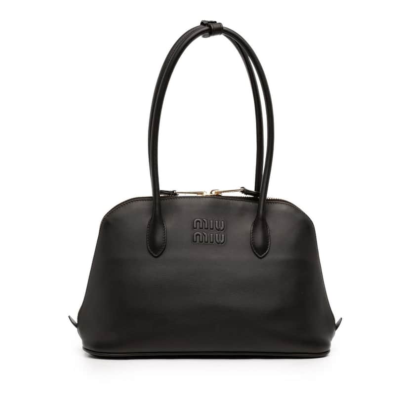 Miu Miu Softy Calfskin Embossed Logo Shoulder Bag Black Leather Very good condition - Front View